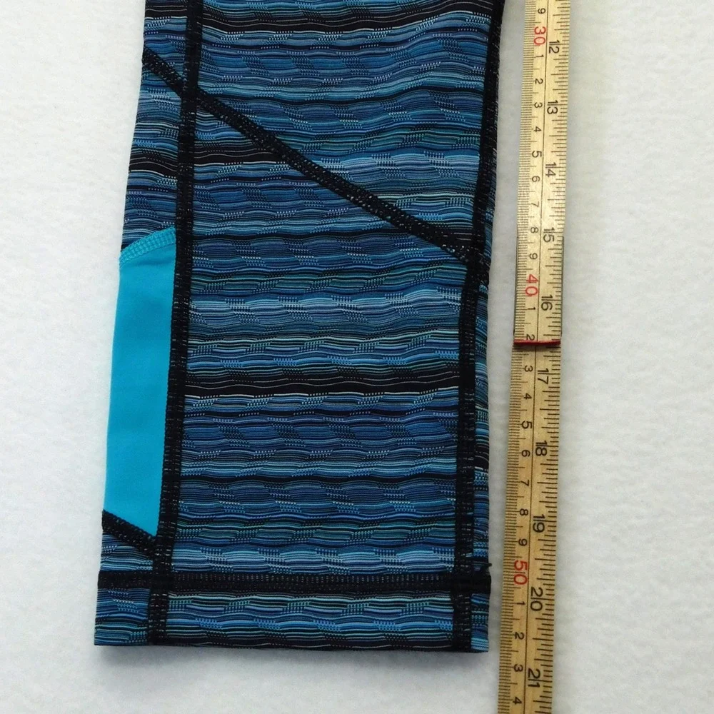 Lululemon Leggings Womens 6 Blue Run Inspire Crop II Stripe Athletic Pockets - Picture 4 of 9
